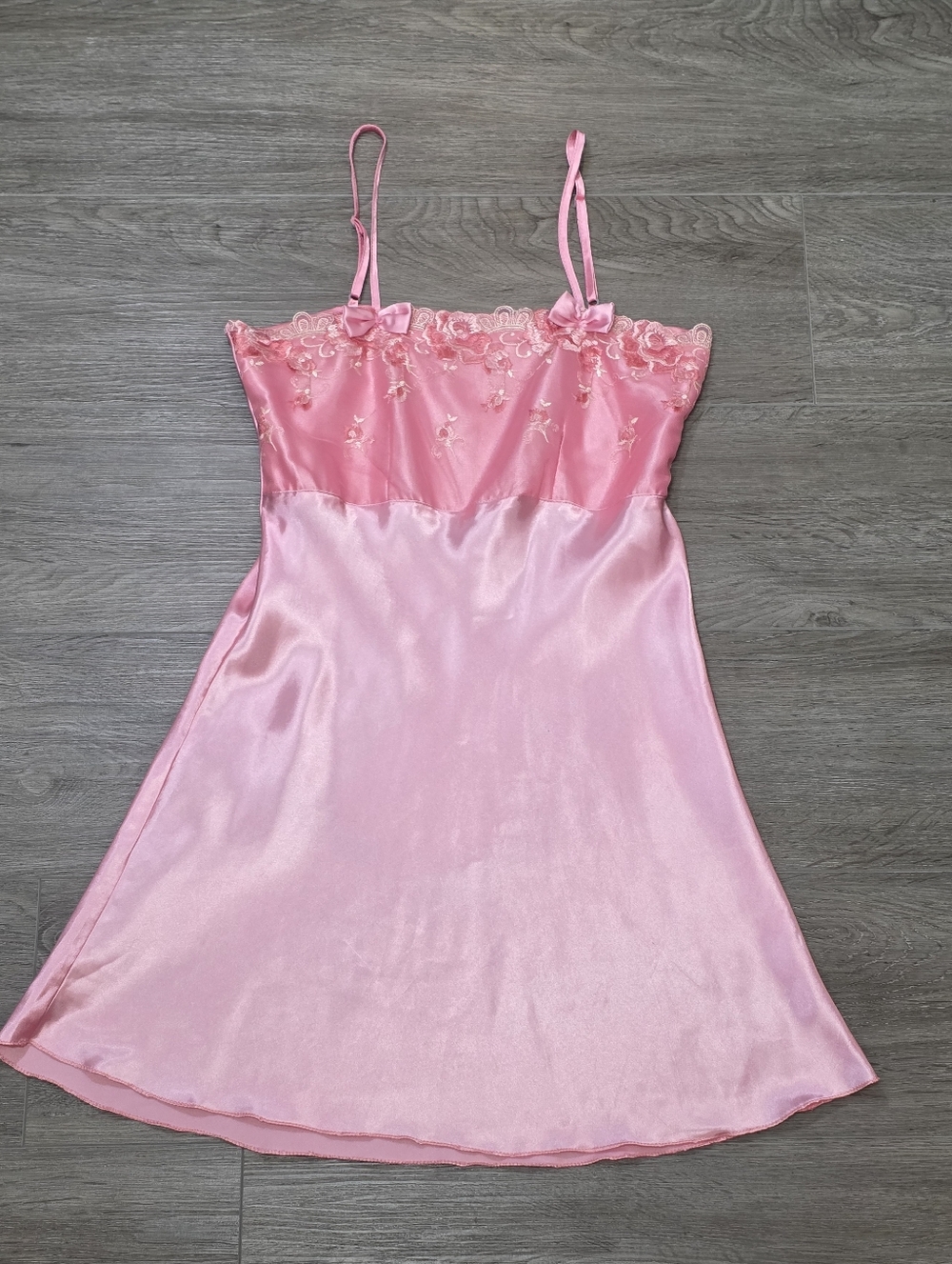 Vintage Pink Satin Baby Doll Slip Dress Chemise Sz M Nightie Nightgown
